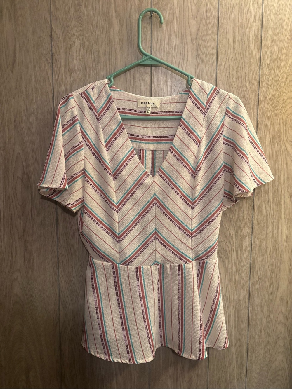 Monteau White Dress with Pink and Teal Stripes